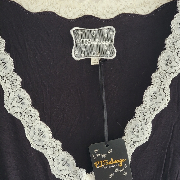 PJ Salvage Modal Blend Black Tee Top Off White Lace Lounge Medium - Picture 3 of 9